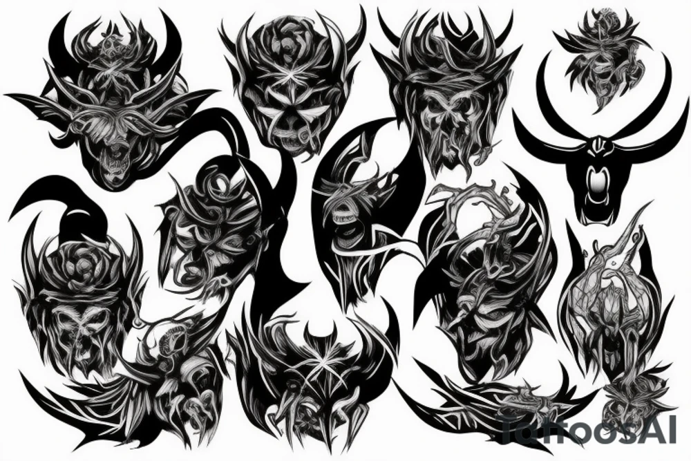 sinister brooding demon with small horns and an inverted cross tattoo idea