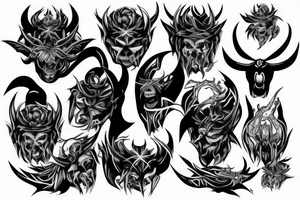 sinister brooding demon with small horns and an inverted cross tattoo idea