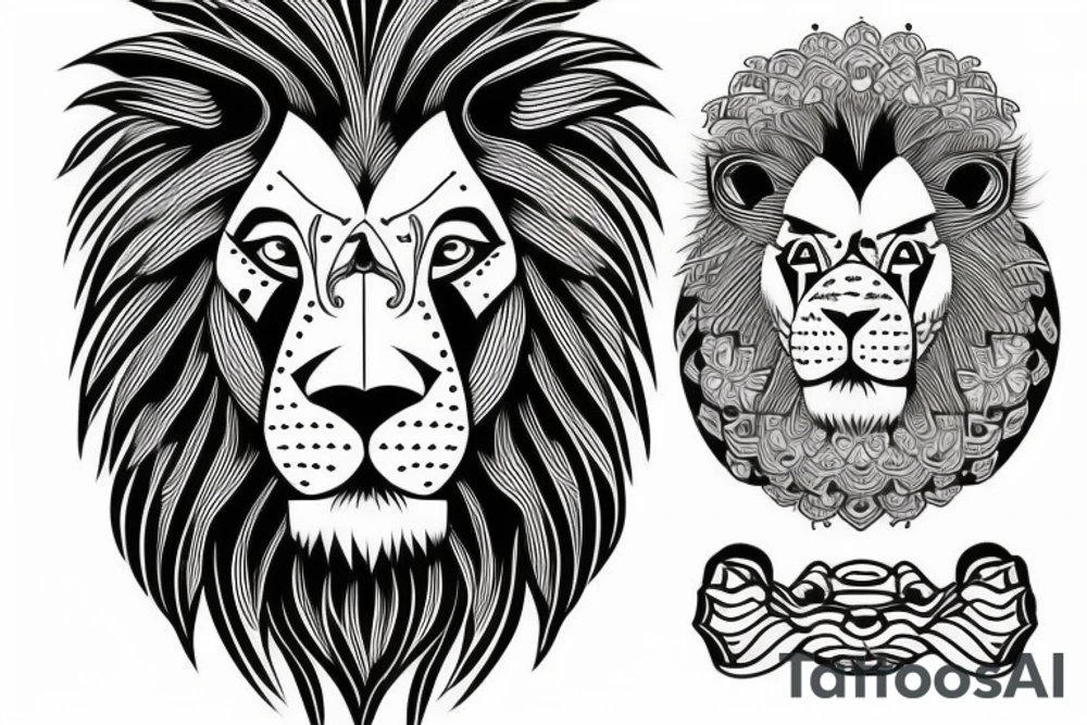 Lion head in Japan style tattoo idea