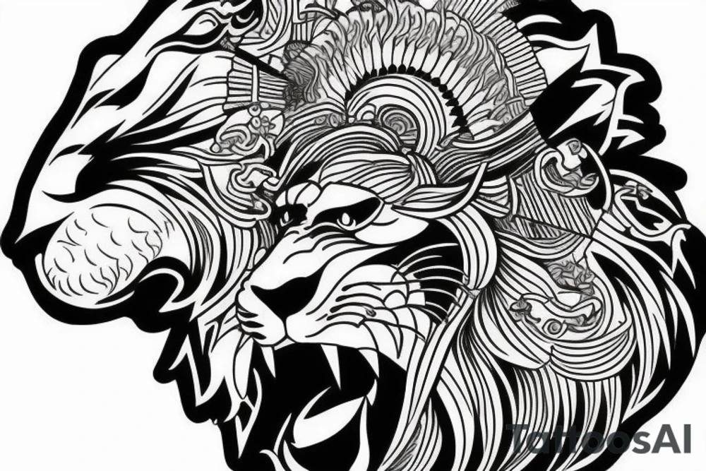 Lion head in Japan style tattoo idea