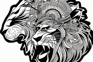 Lion head in Japan style tattoo idea