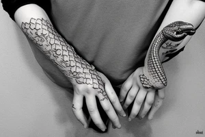 Snake around hand tattoo idea