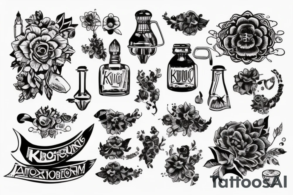 Автомат Калашников, Противогаз, Нож, Кот tattoo idea