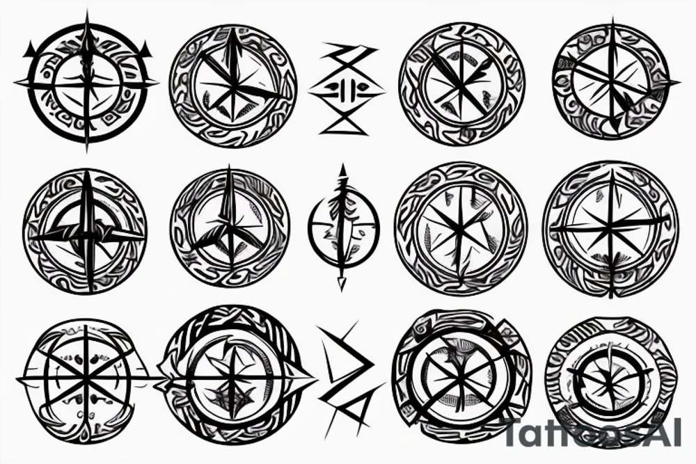 Runic compass with dark forest and yggdrasil tattoo idea