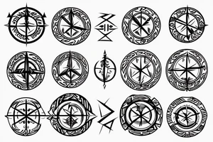 Runic compass with dark forest and yggdrasil tattoo idea