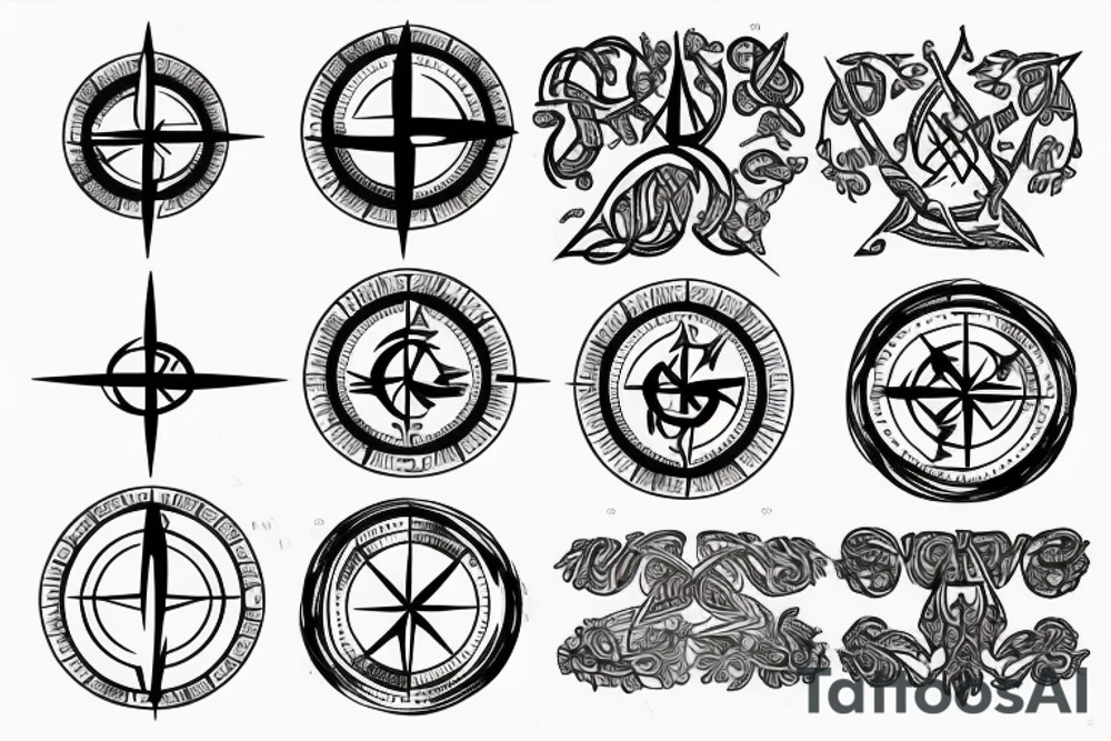 Runic compass with dark forest and yggdrasil tattoo idea