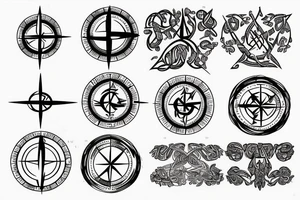 Runic compass with dark forest and yggdrasil tattoo idea