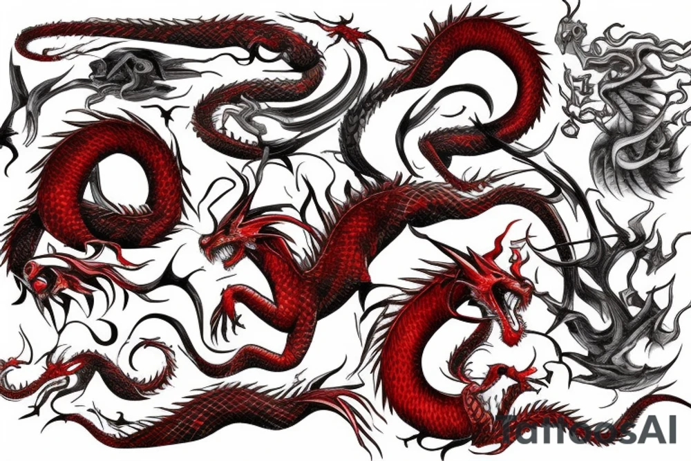 Red dragon writhing on hand tattoo idea