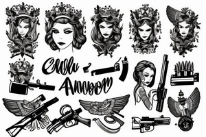 An angel in a crown with a gun tattoo idea
