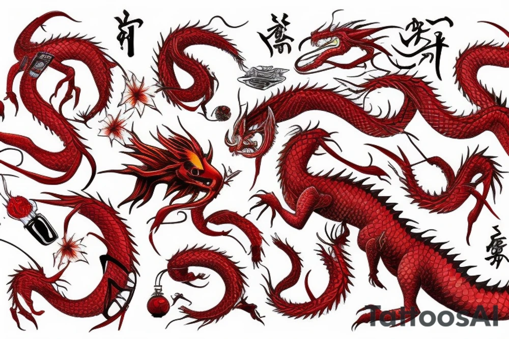 Red dragon writhing on hand tattoo idea