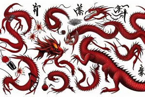 Red dragon writhing on hand tattoo idea