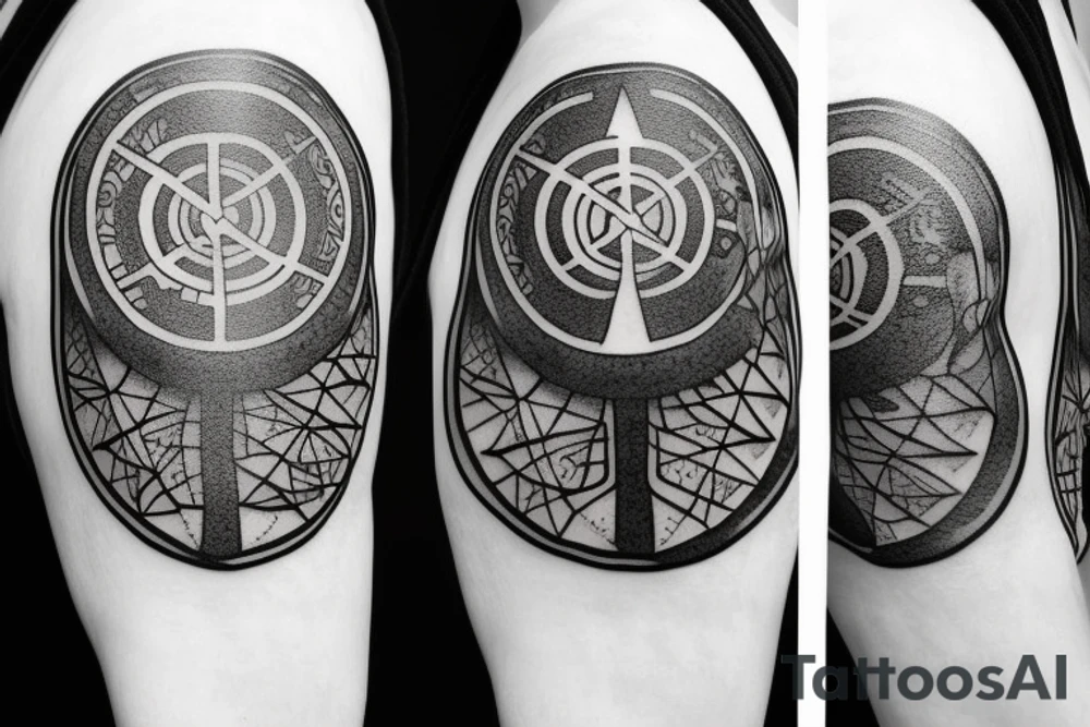 Runic compass with dark forest and yggdrasil tattoo idea