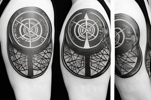 Runic compass with dark forest and yggdrasil tattoo idea