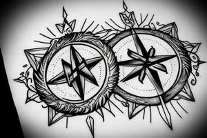 Runic compass with dark forest and yggdrasil tattoo idea