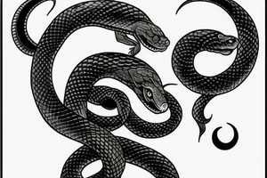Gothic snake with halh moon over head. Dark lettering "silent evil" in a sides of snake. tattoo idea