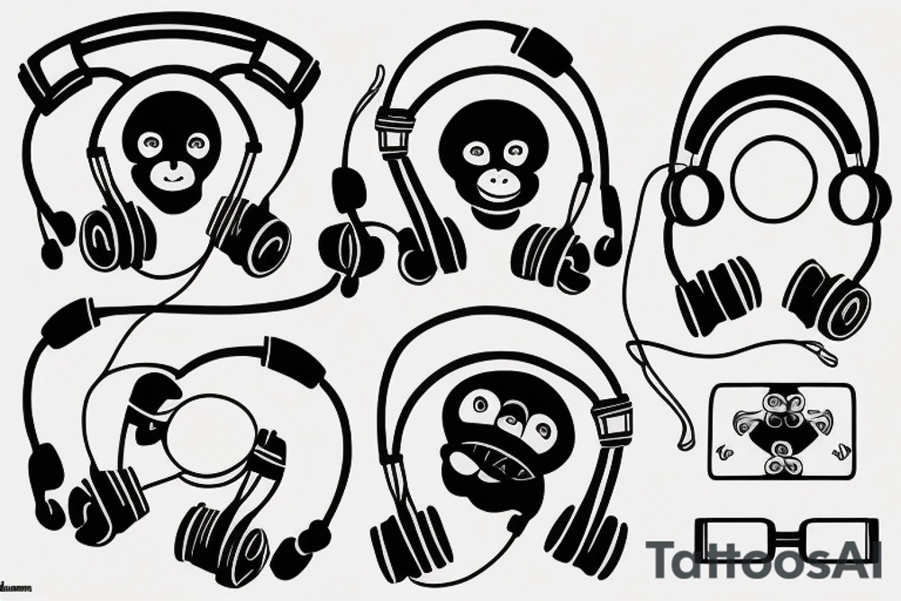 Ukrainian monkey with headphones tattoo idea