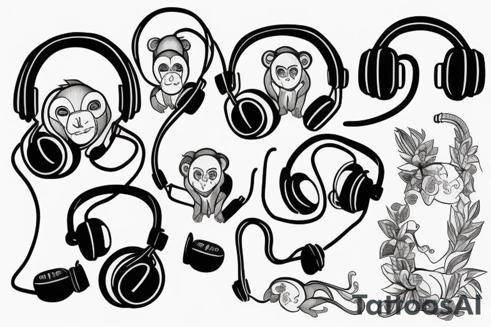 Ukrainian monkey with headphones tattoo idea
