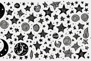 Moon with Patterns and stars tattoo idea