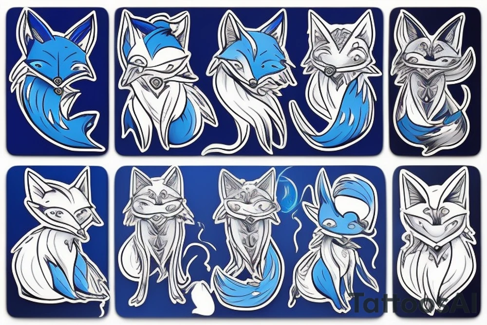 Blue fox like uroboros tattoo idea