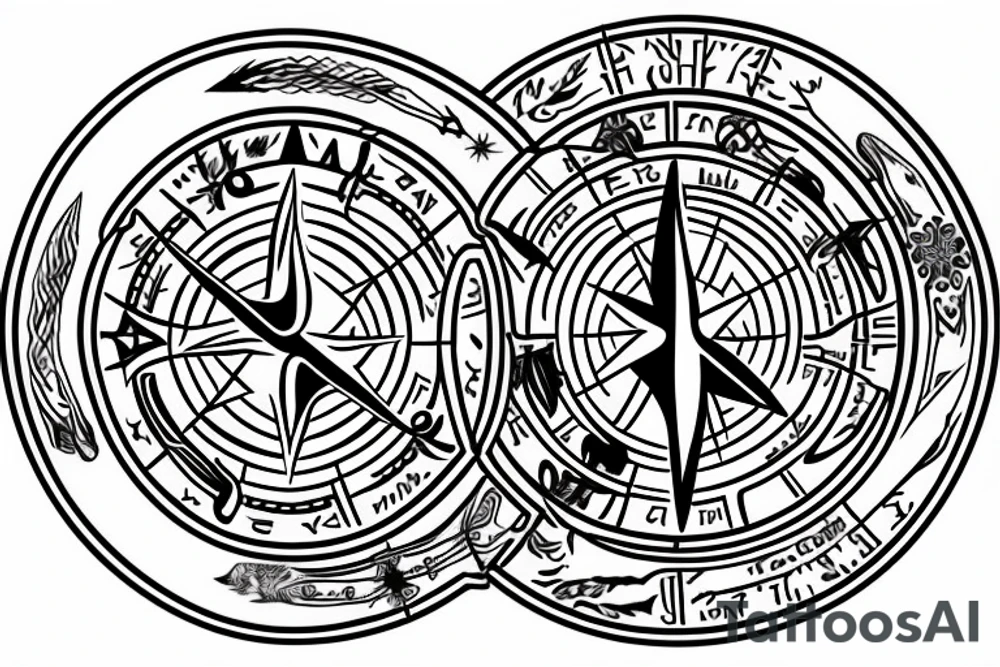 Runic compass with dark forest and yggdrasil tattoo idea Runic compass with dark forest and yggdrasil tattoo idea