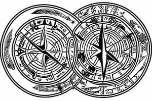 Runic compass with dark forest and yggdrasil tattoo idea
