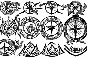Runic compass with dark forest and yggdrasil tattoo idea