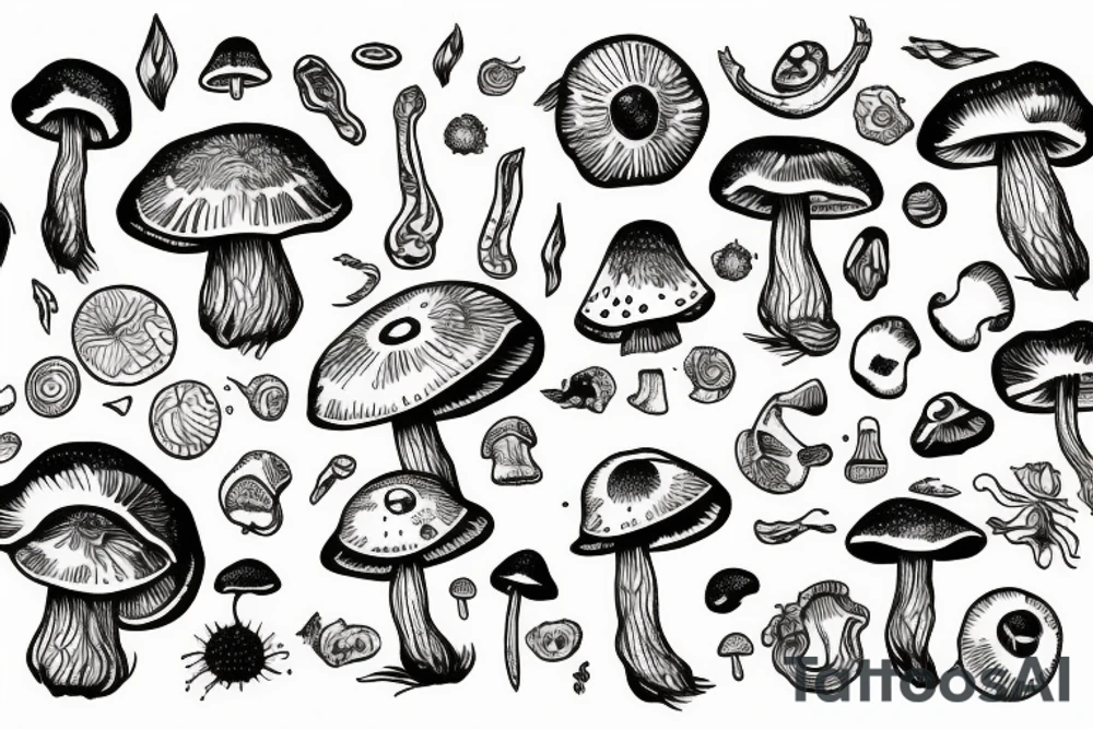 Mushrooms in the space tattoo idea