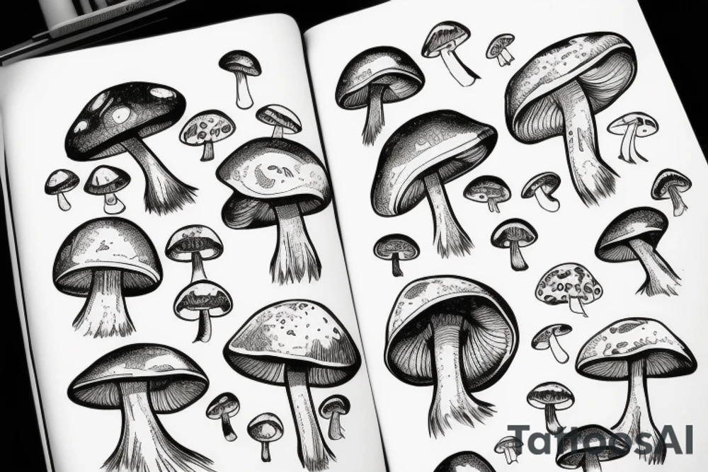 Mushrooms in the space tattoo idea