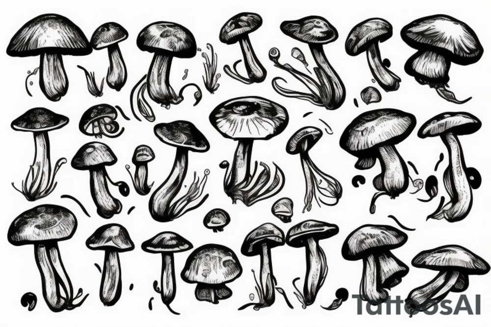 Mushrooms in the space tattoo idea