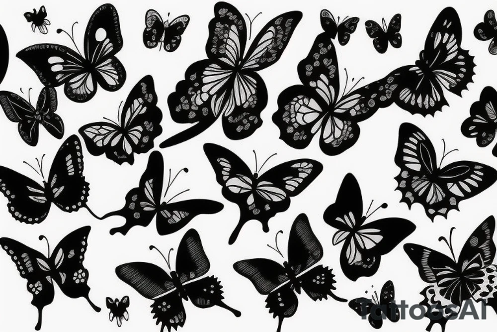 Black, flowers butterflies, biological tattoo idea