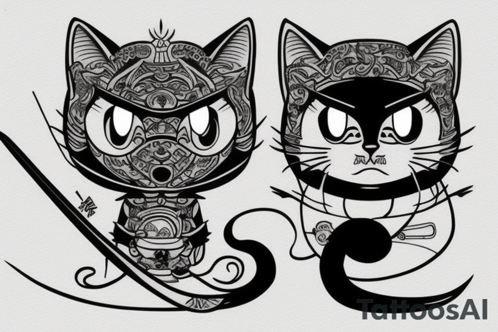 Small samurai cat tattoo idea