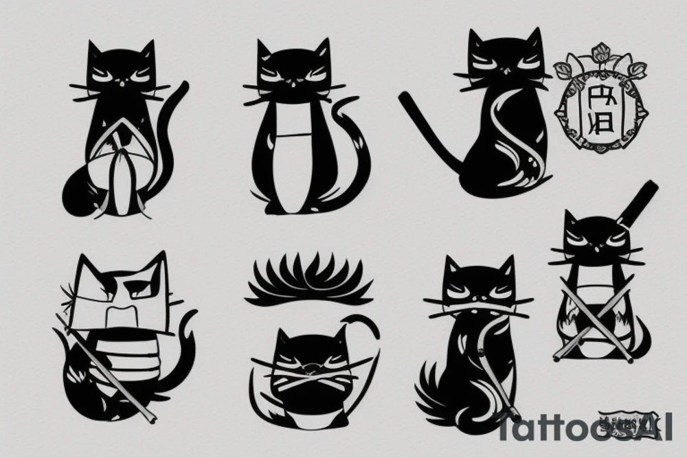 Small samurai cat tattoo idea