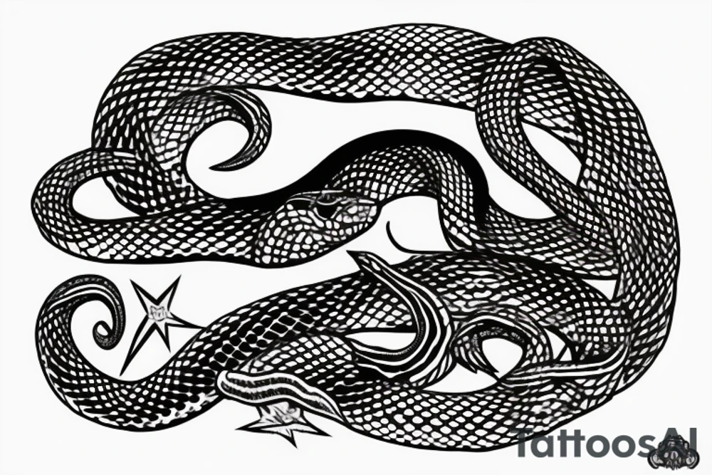 Gothic snake with half moon over head. tattoo idea