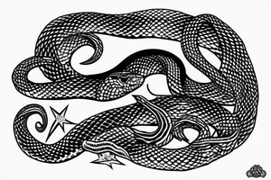Gothic snake with half moon over head. tattoo idea