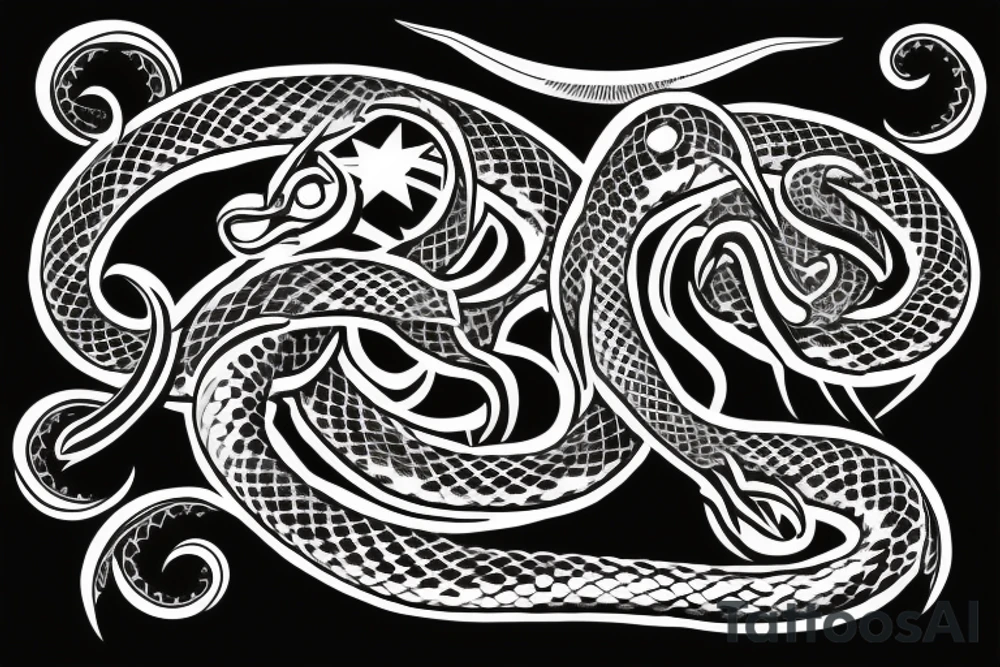 Gothic snake with half moon over head. tattoo idea