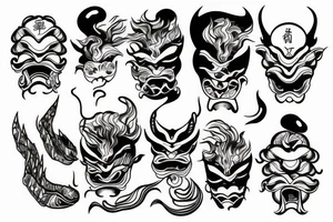 sea waves with oni mask tattoo idea