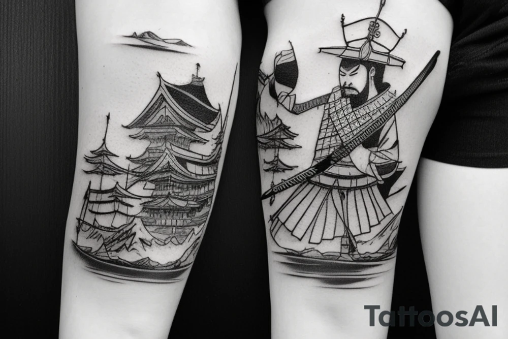 japan samurai river boat tattoo idea