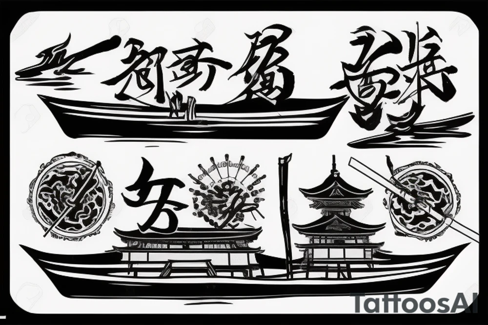 japan samurai river boat tattoo idea