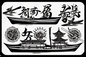 japan samurai river boat tattoo idea