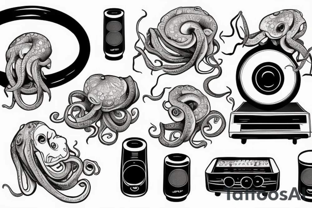 octopus wraps around a music speaker tattoo idea