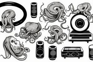 octopus wraps around a music speaker tattoo idea