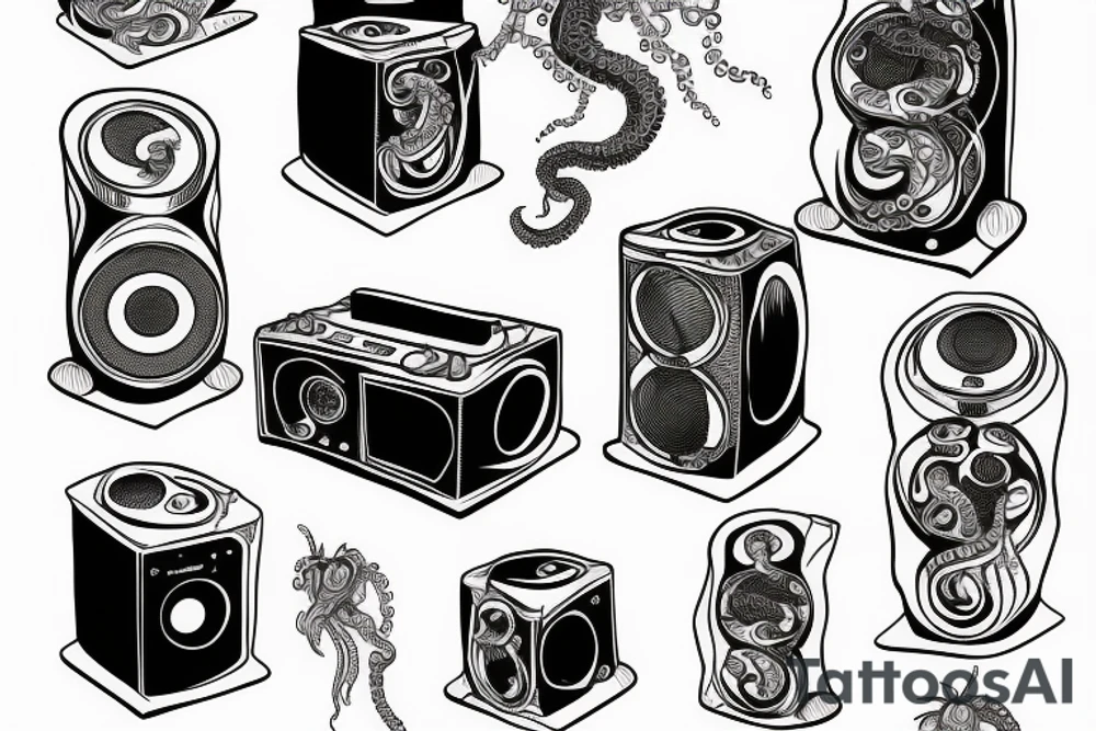 octopus wraps around a music speaker tattoo idea