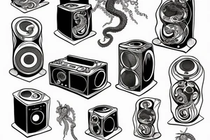 octopus wraps around a music speaker tattoo idea