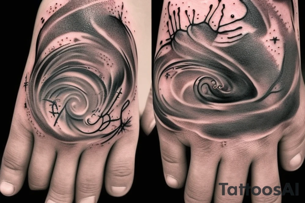 The airbrush inside which is the universe, and the hose enters the hand with traces of blood tattoo idea