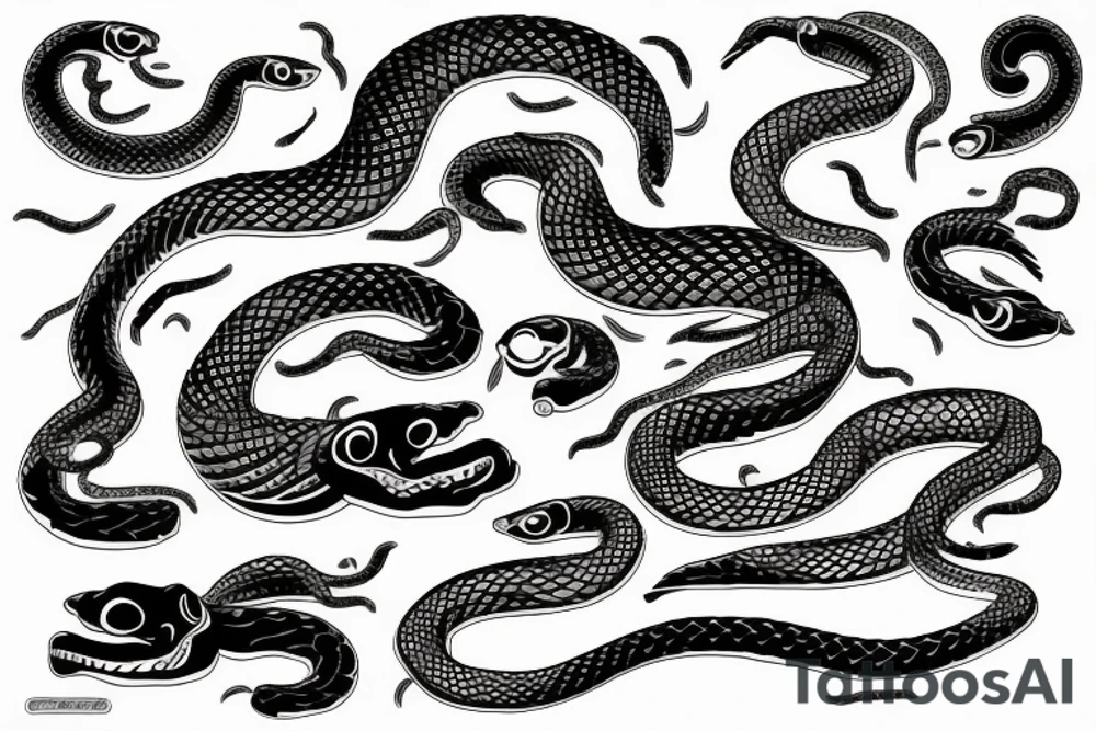 two vertical snakes tattoo idea