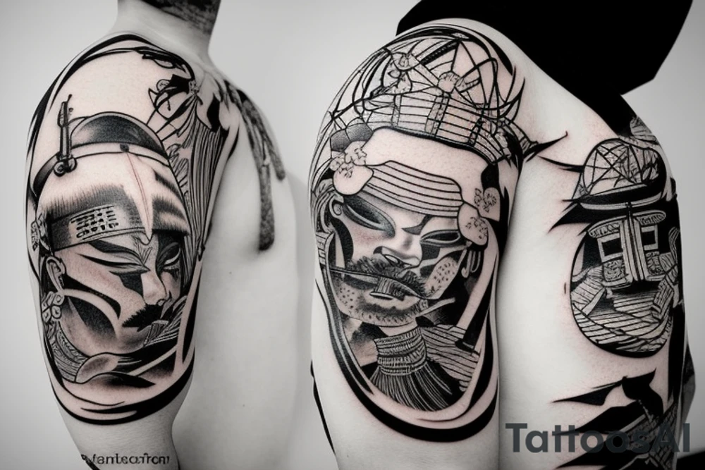 japan samurai river boat tattoo idea