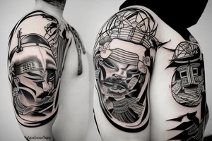 japan samurai river boat tattoo idea