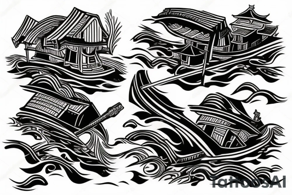 japan samurai river boat tattoo idea