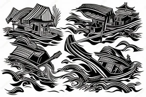 japan samurai river boat tattoo idea