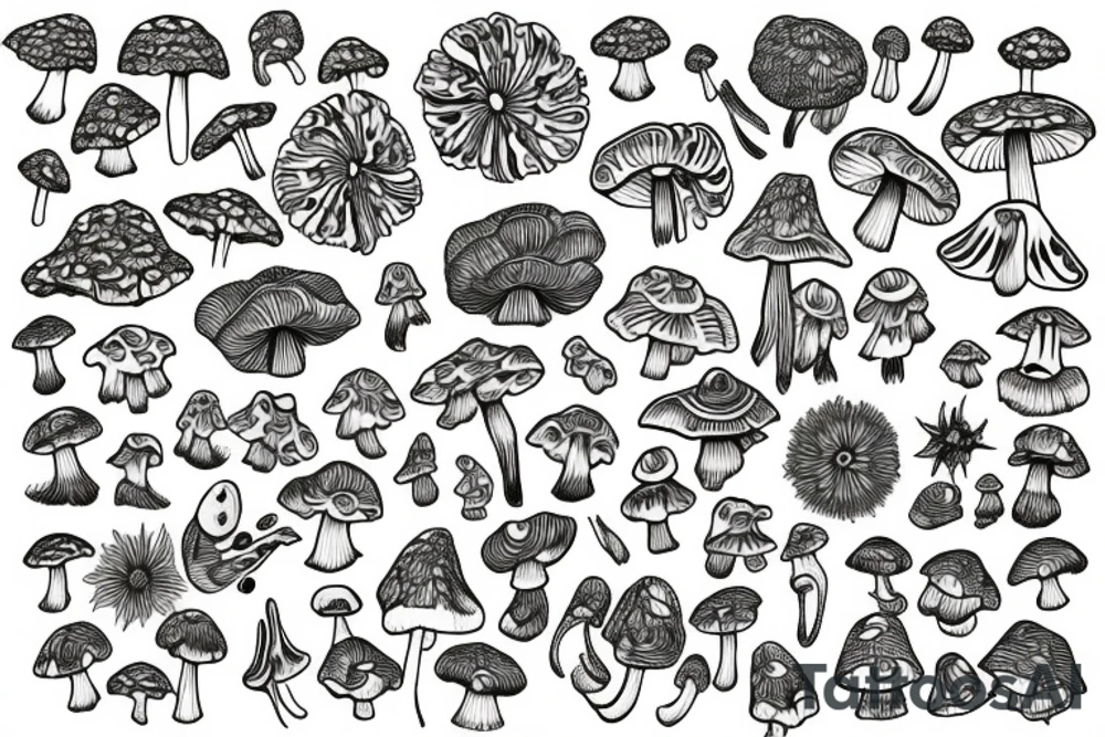 Flowers and mushrooms square fractal pattern tattoo idea